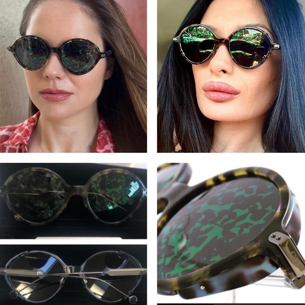 DIOR 2025 FASHION FORWARD COLOR IS  “GREEN” RUNWAY FOLIAGE ROUND SUNGLASSES